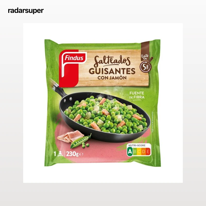FINDUS Salteados Guisantes con jamón, listos para calentar y comer 230 g.