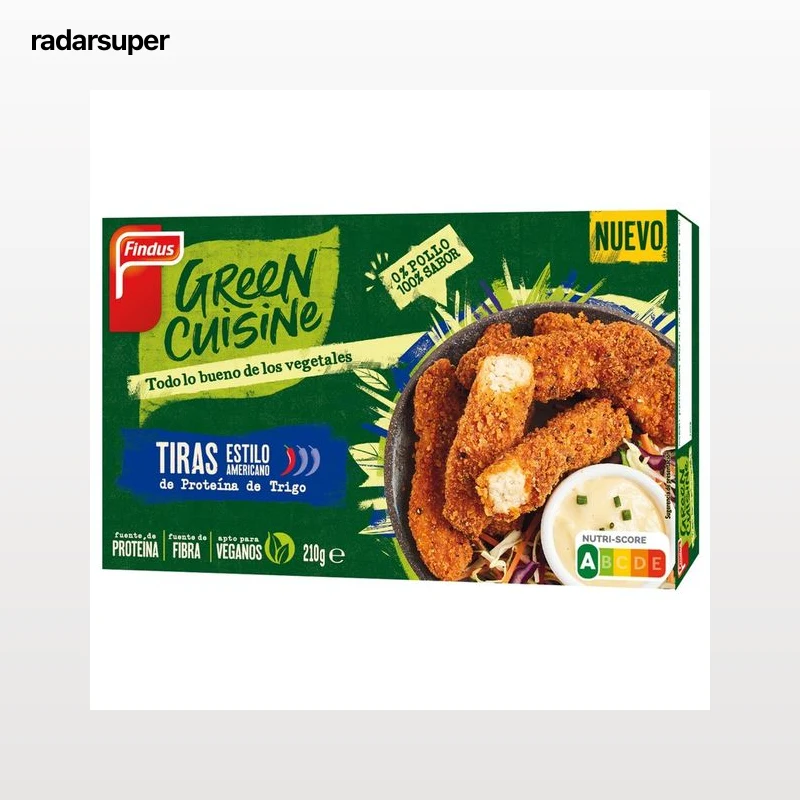 FINDUS Tiras sin pollo estilo americano a base de proteína de trigo Green cuisine 210 g