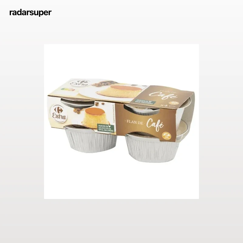 Flan de café Carrefour Extra sin gluten pack de 4 unidades de 100 g.