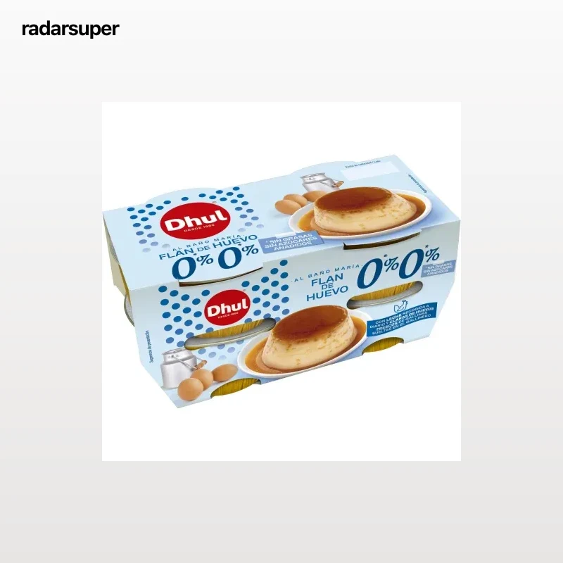 Flan de huevo al baño María 0% azúcares añadidos 0% materia grasa Dhul sin gluten pack de 4 unidades de 100 g.