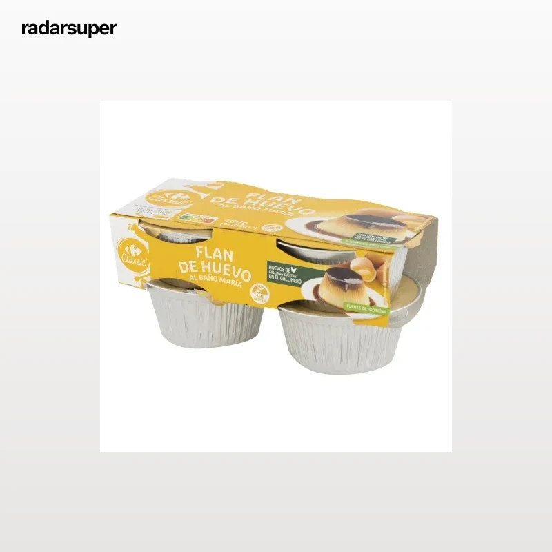 Flan de huevo al baño María Carrefour Classic sin gluten pack de 4 unidades de 100 g.