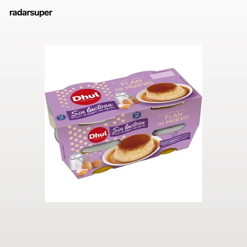 Flan de huevo al baño María Dhul sin lactosa pack de 4 unidades de 110 g.