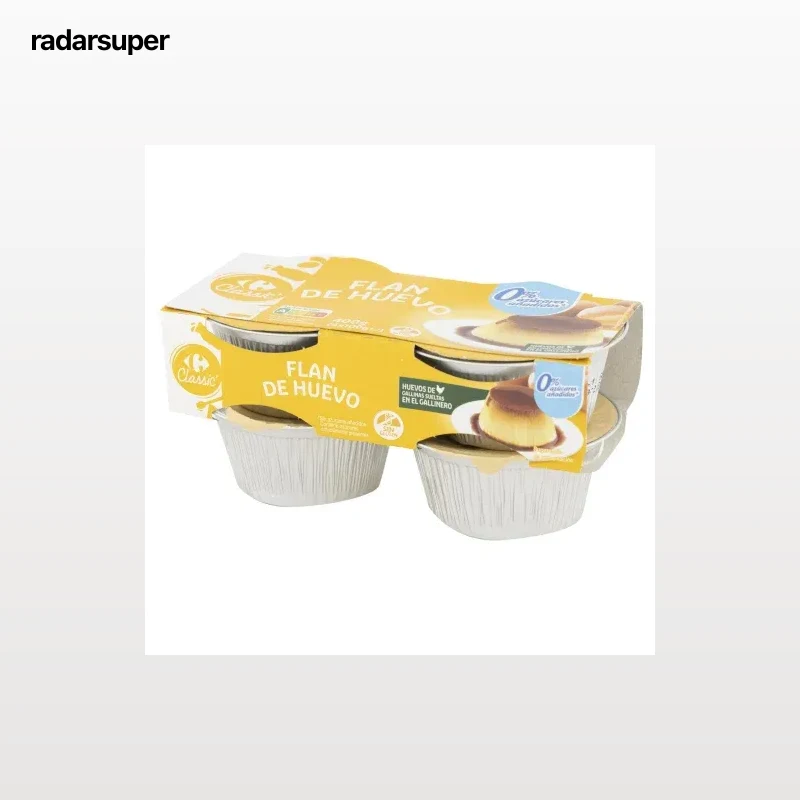 Flan de huevo sin azúcar añadido Carrefour sin gluten pack de 4 unidades de 100 g.