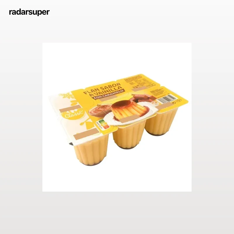 Flan sabor vainilla con caramelo Carrefour sin gluten pack de 6 unidades de 100 g.