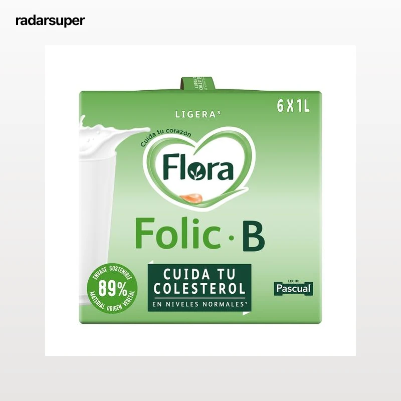FLORA Preparado lácteo desnatado, con ácido fólico y 6 vitaminas que cuida tu colesterol Folic B ligera 6 x 1 l.