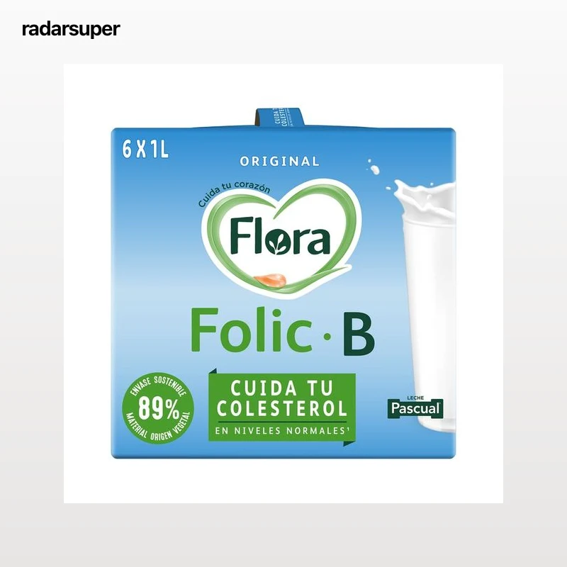 FLORA Preparado lácteo desnatado, con ácido fólico y vitaminas, que ayuda a reducir los niveles de colesterol  Folic B original 6 x 1l.