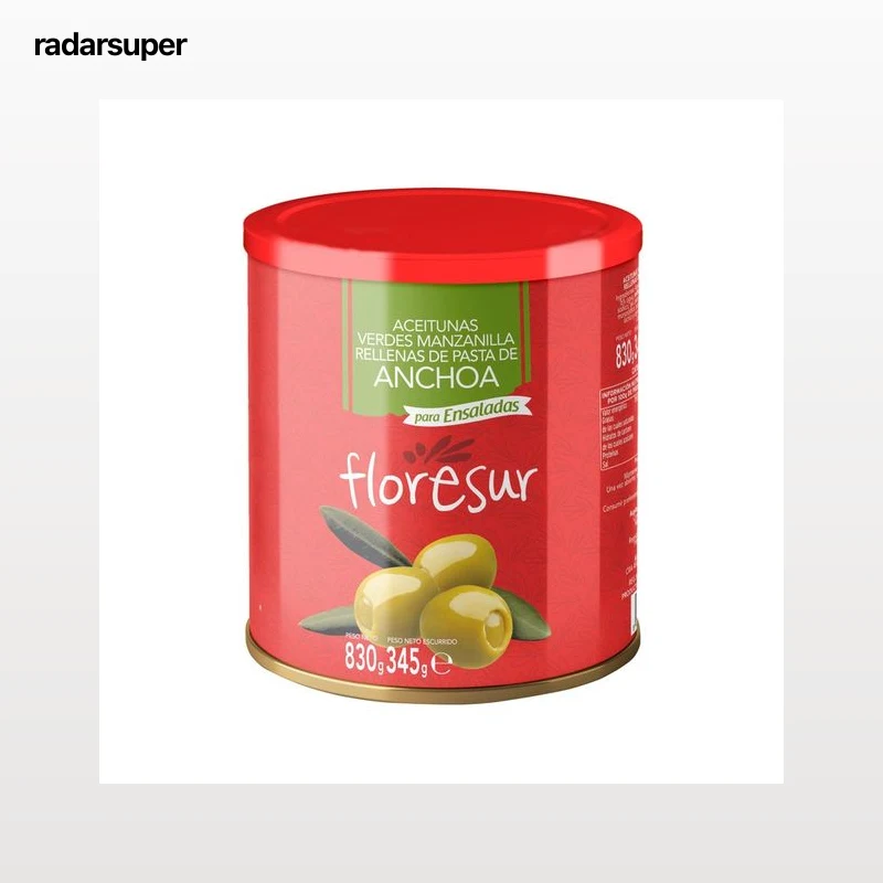FLORESUR Aceitunas verdes manzanilla rellenas de anchoa, 345 g.