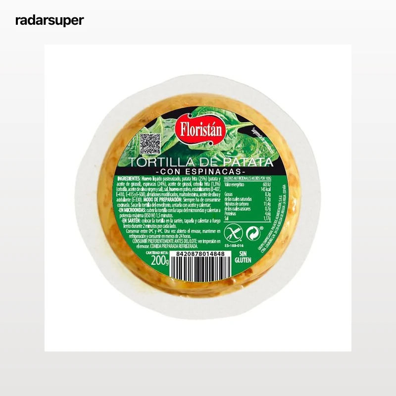 FLORISTÁN Tortilla de patata con espinacas, lista para calentar y comer 200 g.