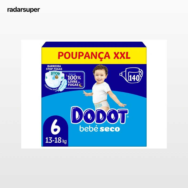 FRALDAS DODOT BEBÉ SECO T6 13-18KG 140UN BOX XXL