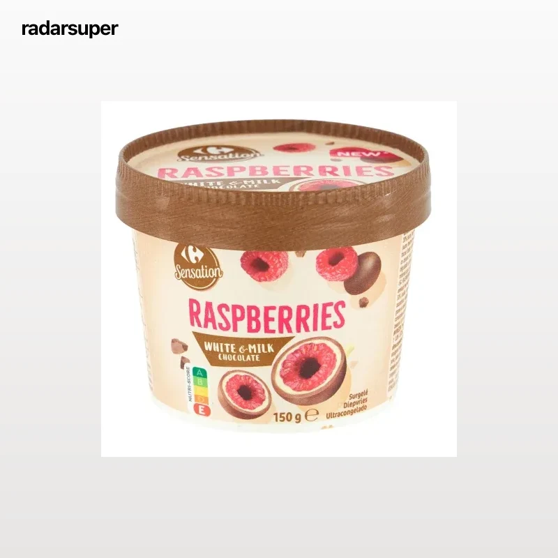 Frambuesas bañadas de chocolate blanco y con leche Carrefour 150 g.