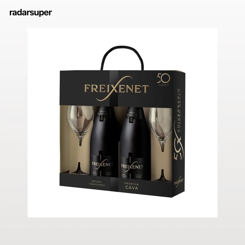 FREIXENET Cordón negro Estuche con 2 botellas de cava brut gran selección con D.O Cava + 2 copas.