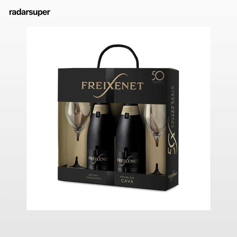 FREIXENET Cordón negro Estuche con 2 botellas de cava semi seco gran selección con D.O Cava + 2 copas.