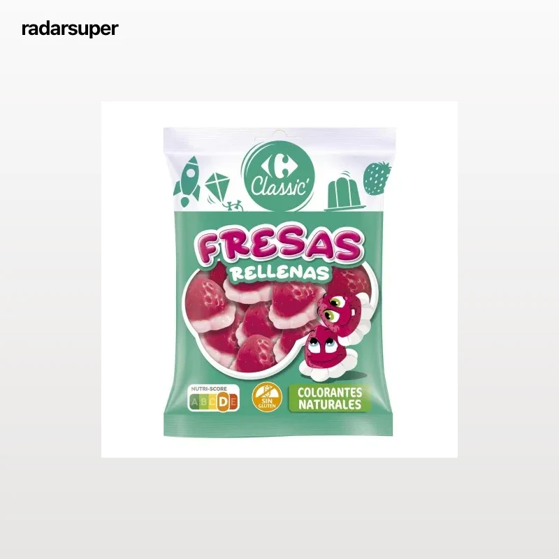 Fresas de goma rellenas Classic Carrefour sin gluten 200 g.