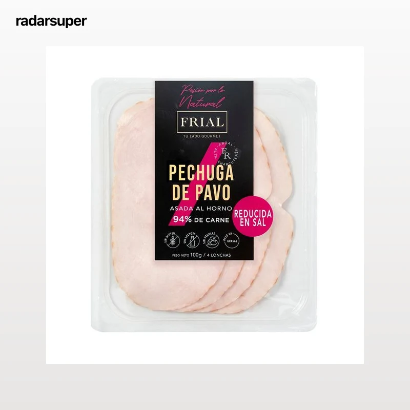 FRIAL Pechuga de pavo reducida en sal y cortada en finas lonhcas FRIAL 100 g.
