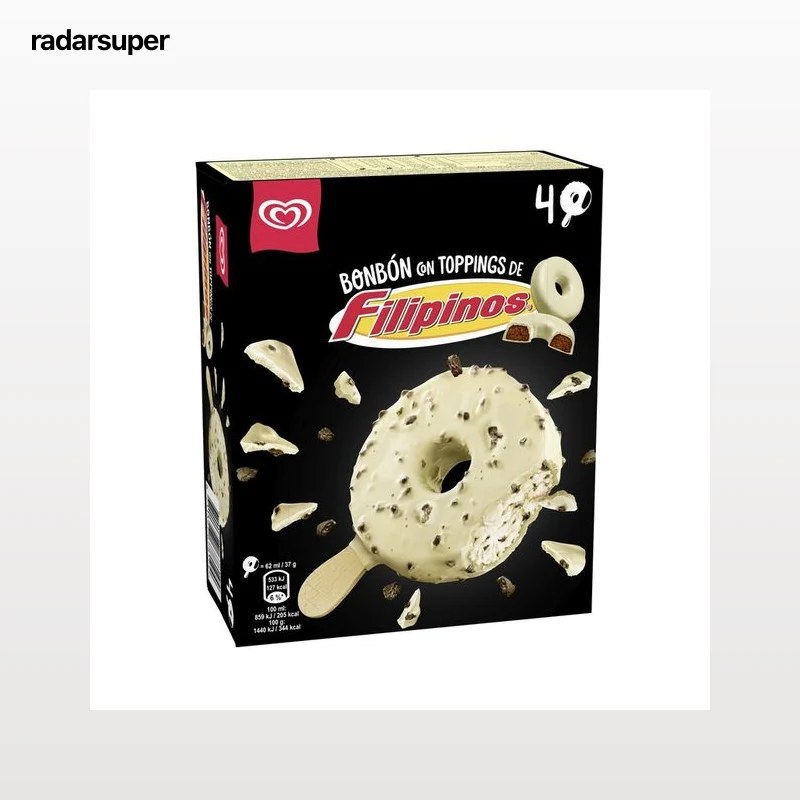 FRIGO Bombón helado de galleta con cobertura y trocitos de Filipinos 4 x 62 ml.