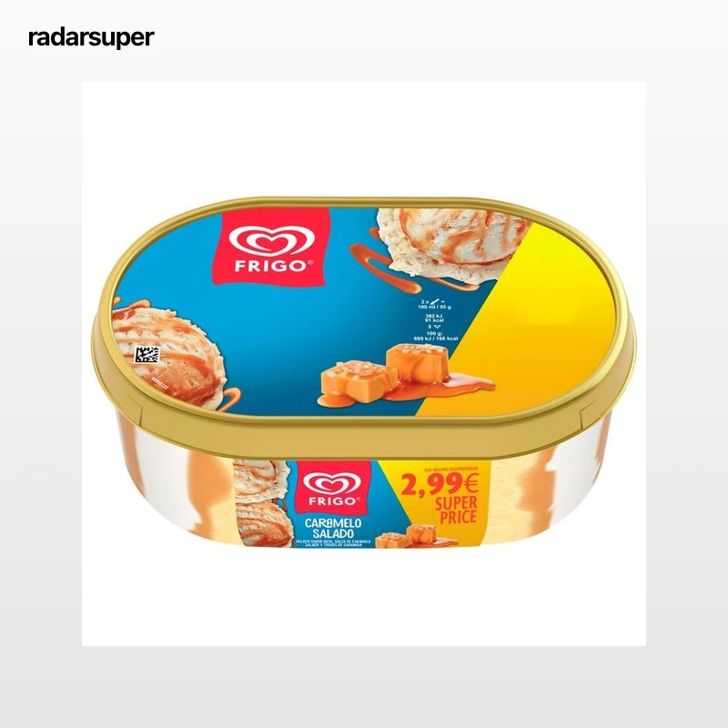 FRIGO Tarrina de helado de nata con salsa y trocitos de caramelo 900 ml.