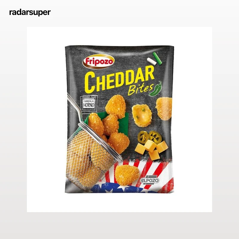 FRIPOZO Bolitas de queso cheedar ligeramente picante, empanadas con una mezcla de panes de maíz, trigo y arroz 250 g.