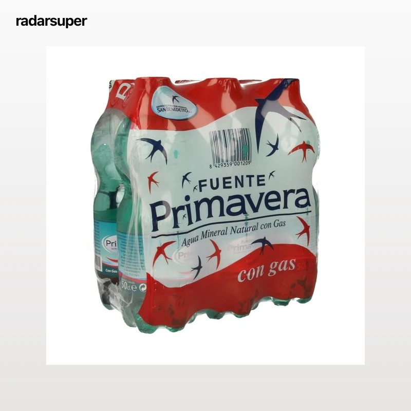 FUENTE PRIMAVERA Agua mineral con gas botella de 50 centilitros pack de 6 uds.