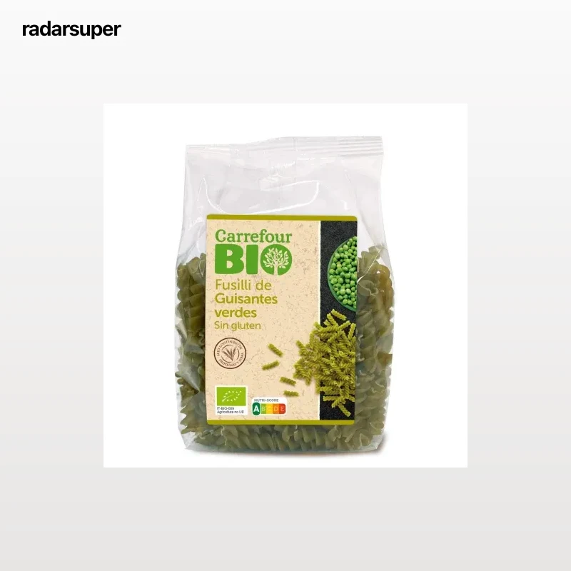 Fusilli de guisantes ecológicos Carrefour Bio sin gluten 250 g.