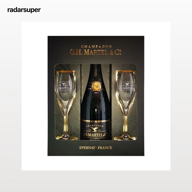 G.H. MARTEL & Cº Estuche con botella de champagne brut + 2 copas botella de 75 cl.
