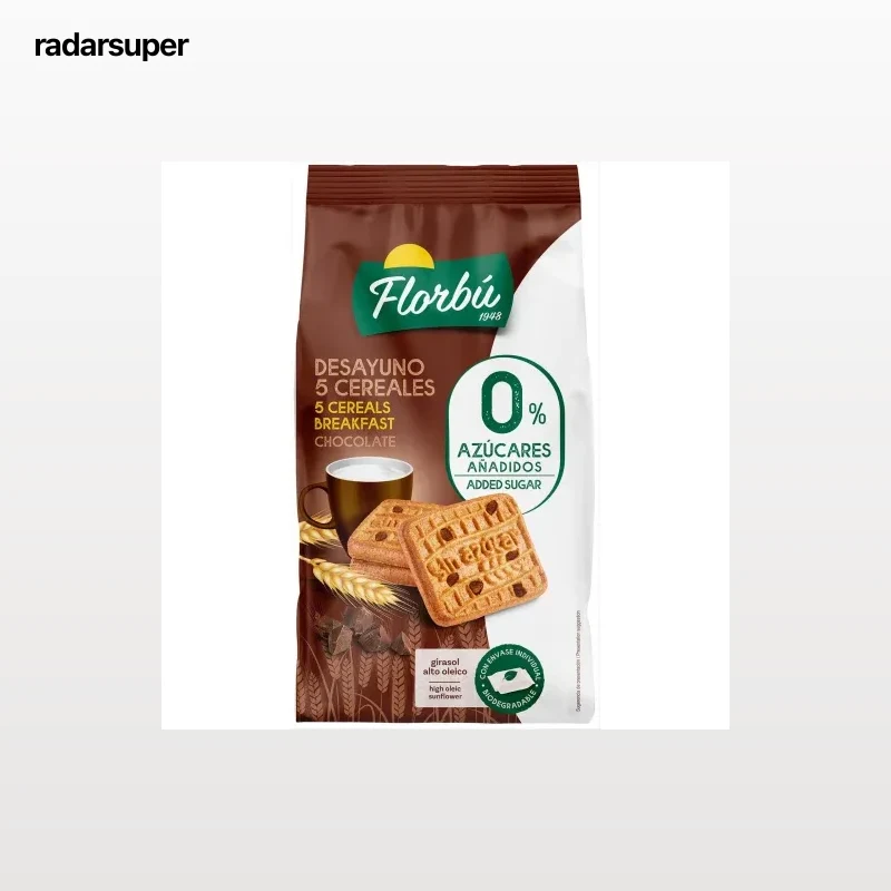 Galletas 5 cereales y chocolate Florbú sin azúcar añadido 310 g.