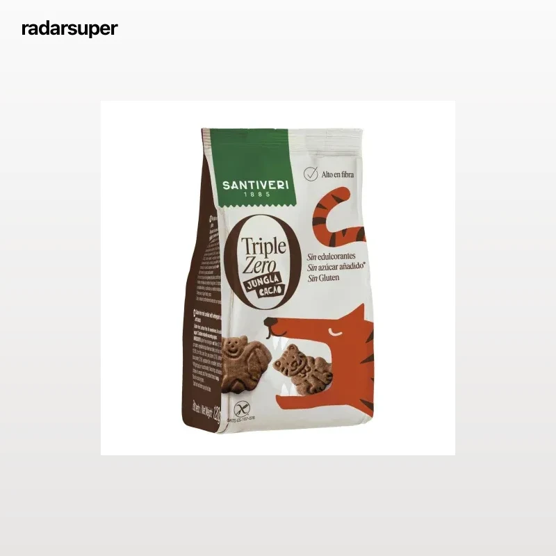 Galletas al cacao Jungla Triple Zero Santiveri sin gluten, sin lactosa y sin azúcar añadido 120 g.