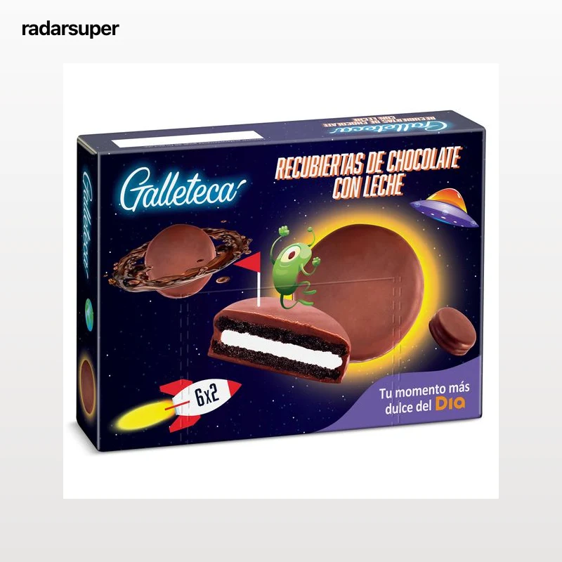 Galletas de cacao rellenas de crema bañadas con chocolate con leche Galleteca de Dia 252 g