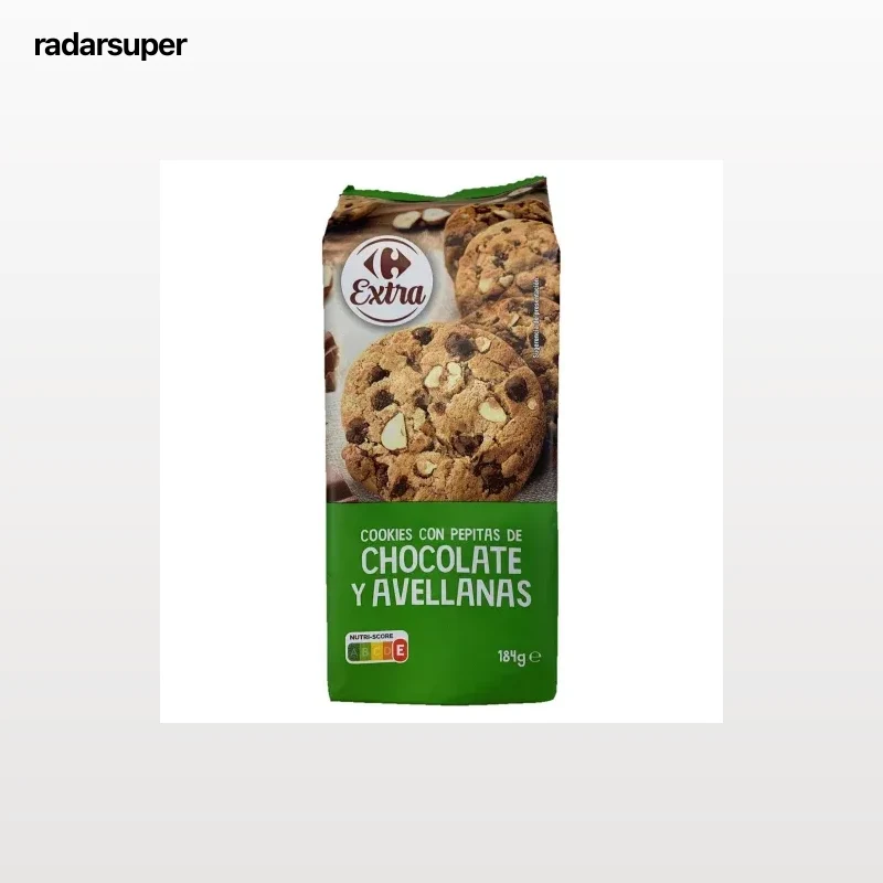Galletas con pepitas de chocolate y avellanas Cookies Extra Carrefour 184 g.