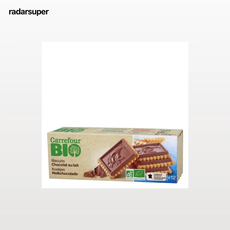 Galletas con tableta de chocolate con leche ecológicas Carrefour Bio 150 g.