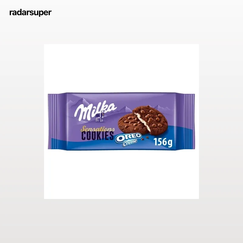 Galletas cookies de cacao con pepitas rellenas de crema Oreo Milka 156 g.