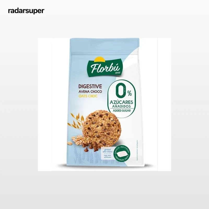 Galletas de avena con pepitas de chocolate Florbú Digestive sin azúcar añadido 245 g.