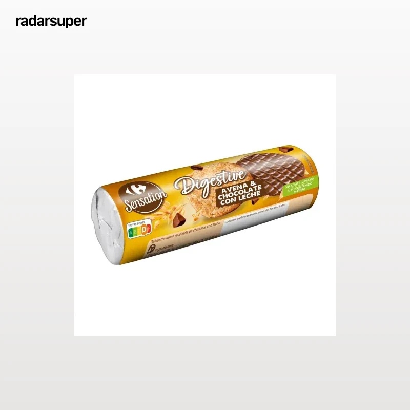 Galletas de avena y chocolate con leche Digestive Carrefour Sensation 300 g.