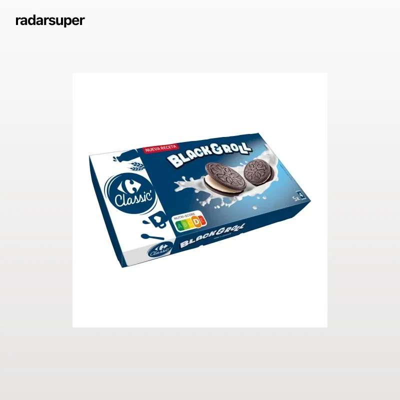 Galletas de cacao rellenas de crema Black&Roll Carrefour Classic 220 g.