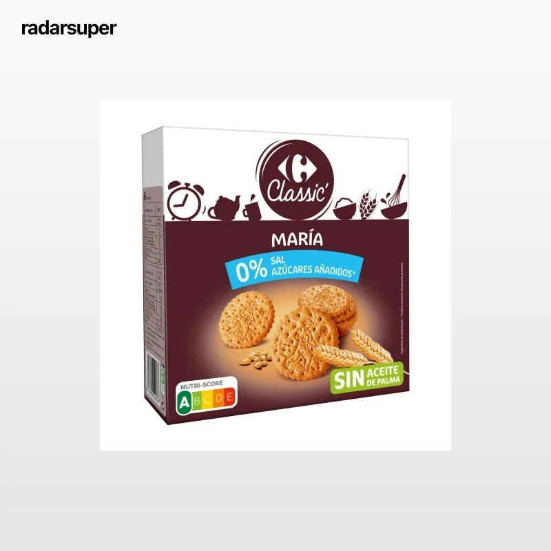 Galletas María sin sal y sin azúcares añadidos Carrefour Classic 600 g.