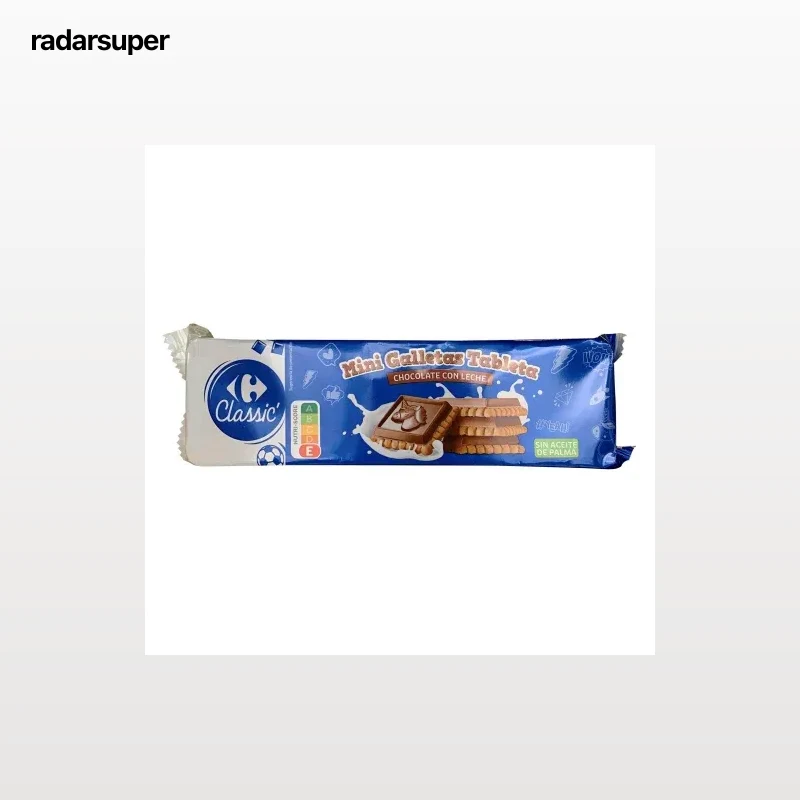 Galletas mini con tableta de chocolate con leche Carrefour Classic 160 g.