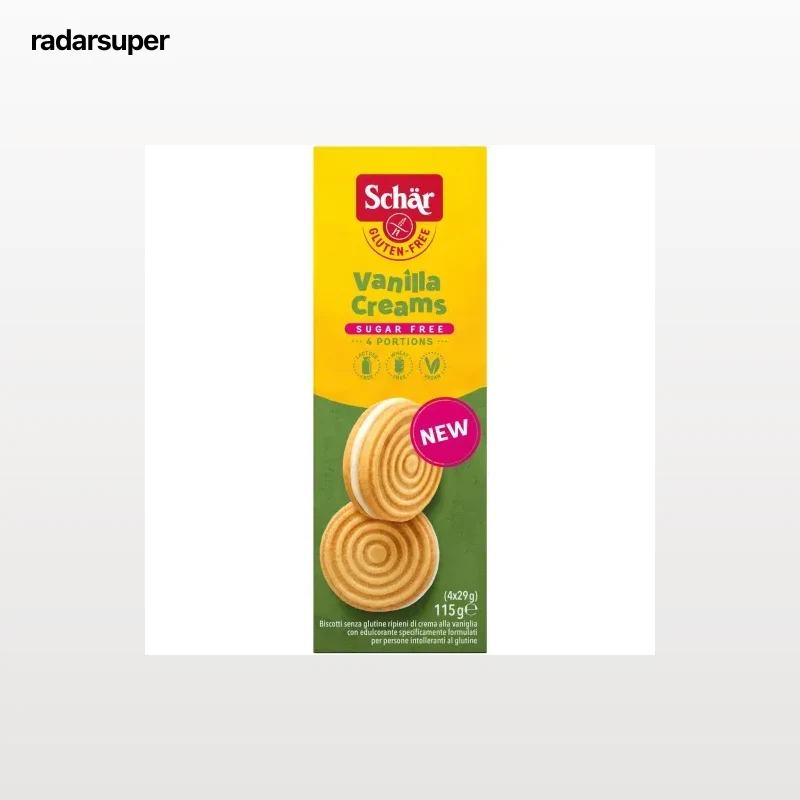 Galletas rellenas de vainilla sin azúcar Schär sin gluten y sin lactosa 115 g.