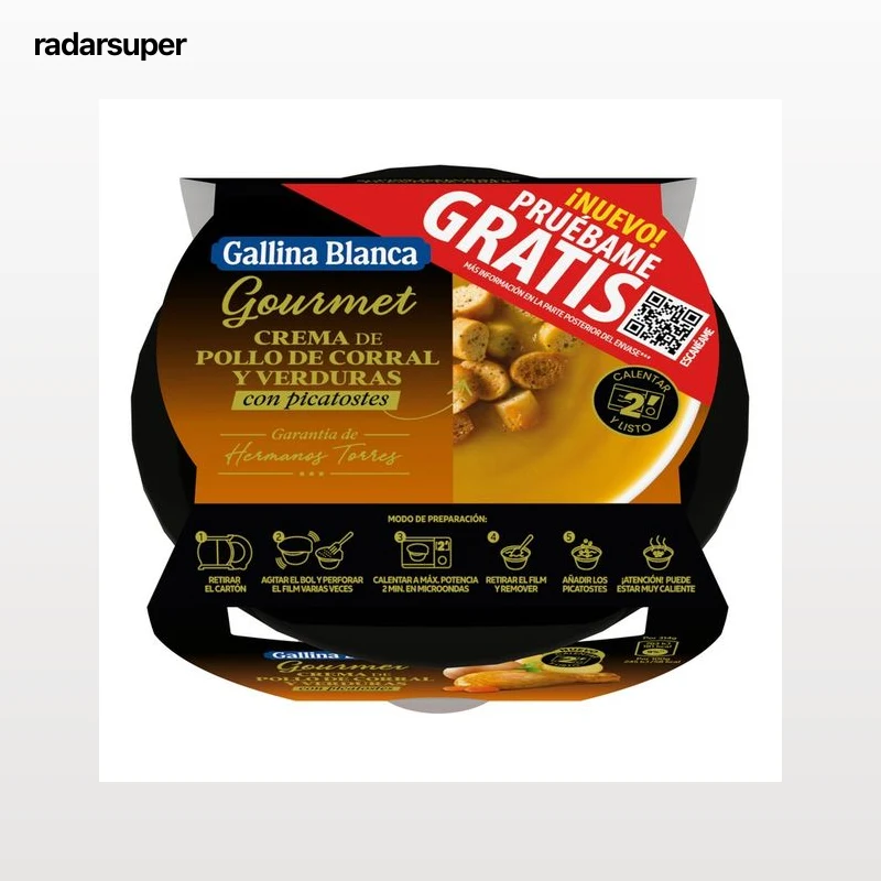 GALLINA BLANCA Gourmet Crema de pollo de corral y verduras con picatostes (garantía hermanos Torres) 300 g.
