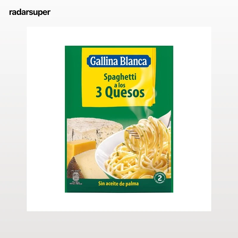GALLINA BLANCA Pasta espaguetis con 3 quesos y gorgonzola sobre de 175 g.