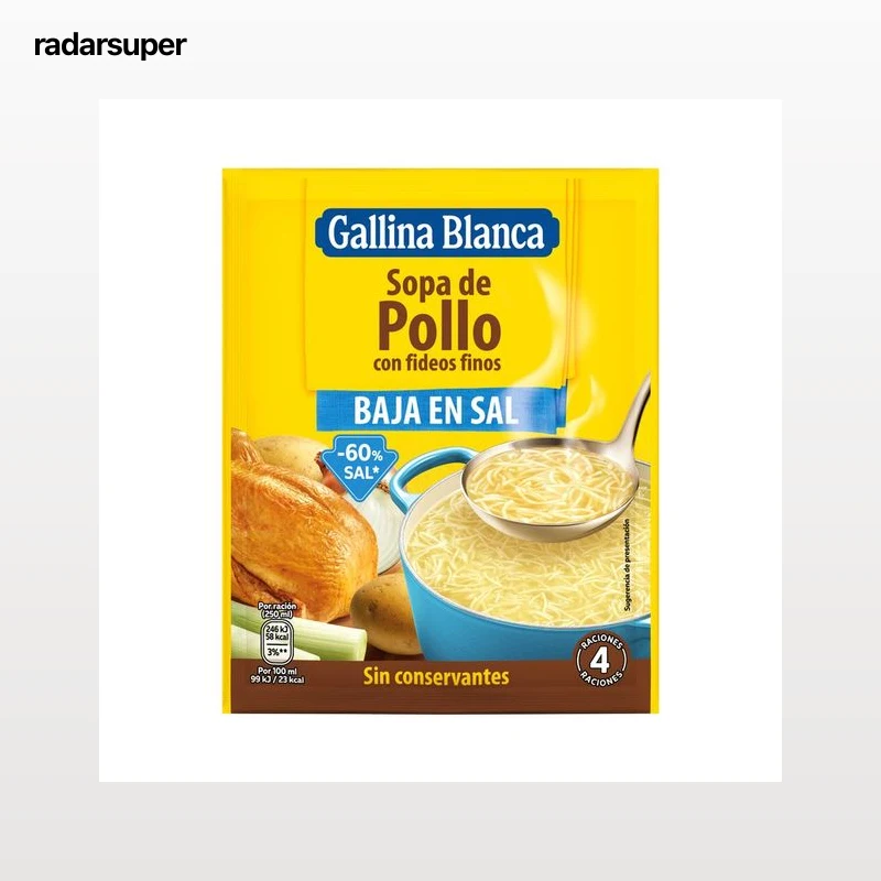 GALLINA BLANCA Sopa de pollo con fideos (bajo contenido en sal) sobre de 35 g.