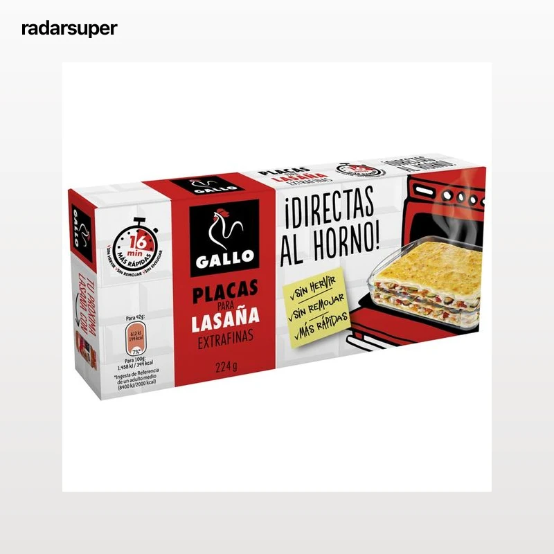 GALLO Pasta lasaña placas precocidas 18 uds x 200 g.