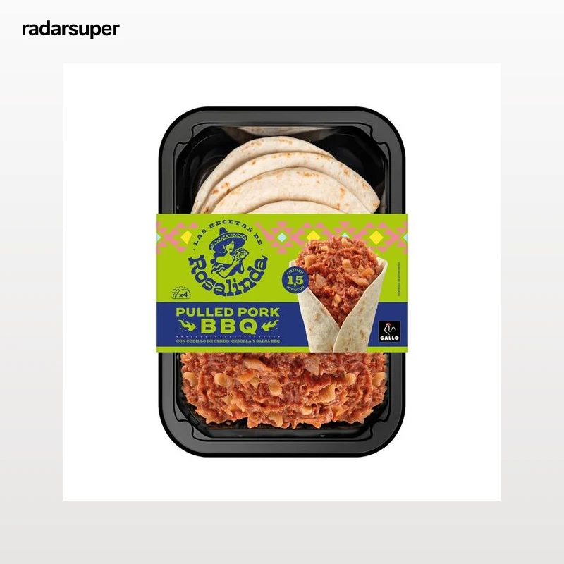 GALLO Las Recetas de Rosalinda Fajitas de pulled pork bbq, con codillo de cerdo, cebolla y salsa bbq 220 g.