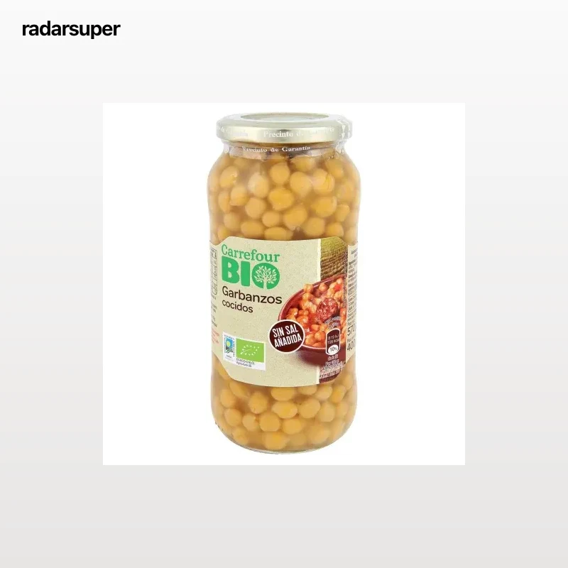 Garbanzos cocidos ecológicos Carrefour Bio sin sal añadida 400 g.