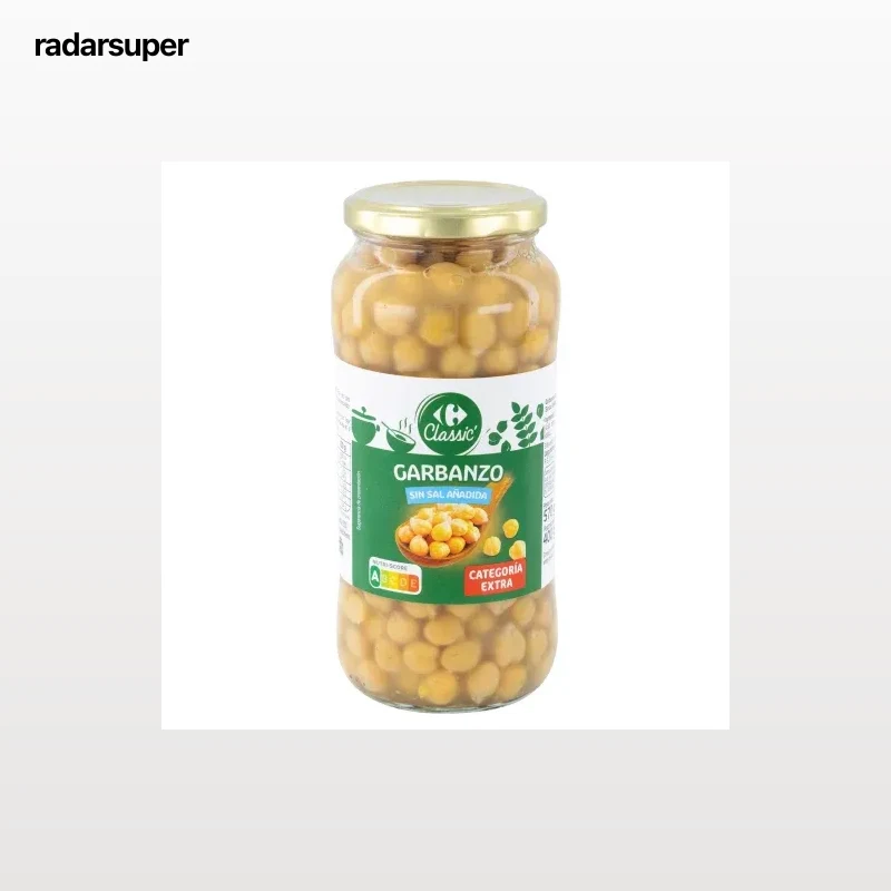 Garbanzos cocidos sin sal añadida categoría extra Classic Carrefour 400 g.