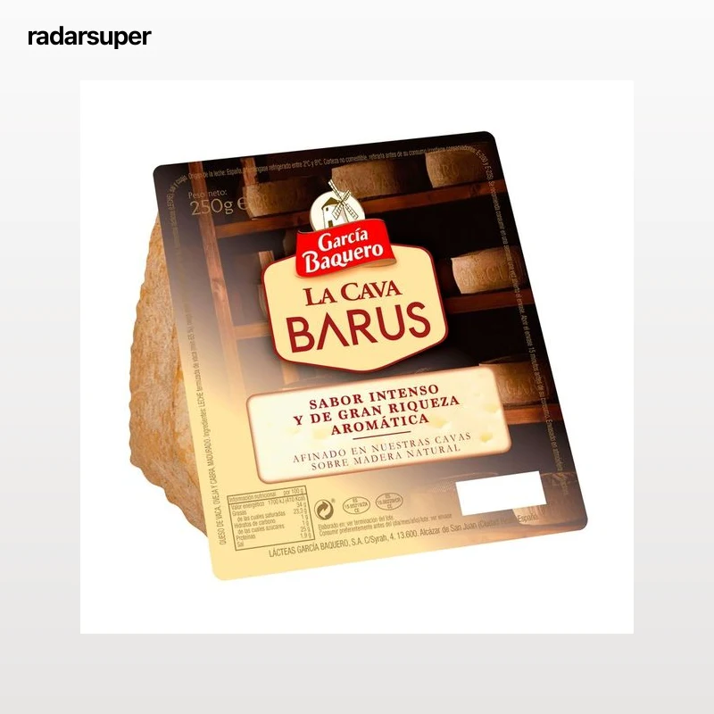 GARCÍA BAQUERO La Cava Barus Queso mezcla curado afinado en cavas sobre madera natural 250 g.