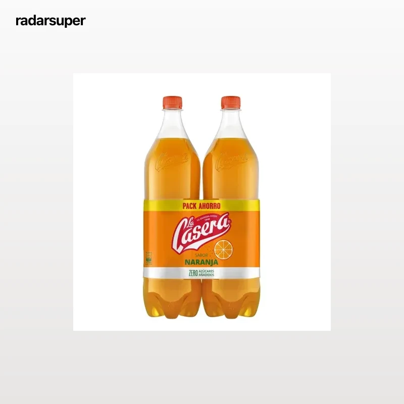 Gaseosa La Casera sabor naranja sin azúcar añadido pack 2 botellas 1,5 l.