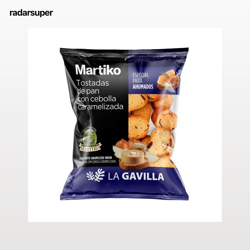 LA GAVILLA de Martiko Mini tostadas de pan con cebolla, especiales para ahumados 80 g.