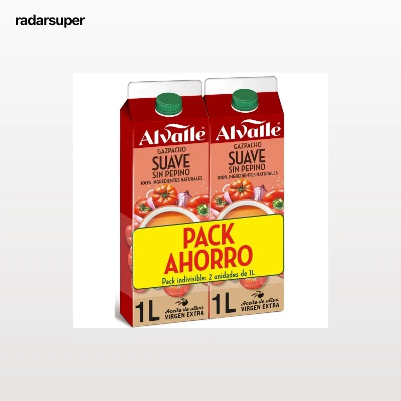 Gazpacho suave sin pepino Alvalle pack de 2 unidades de 1 l.