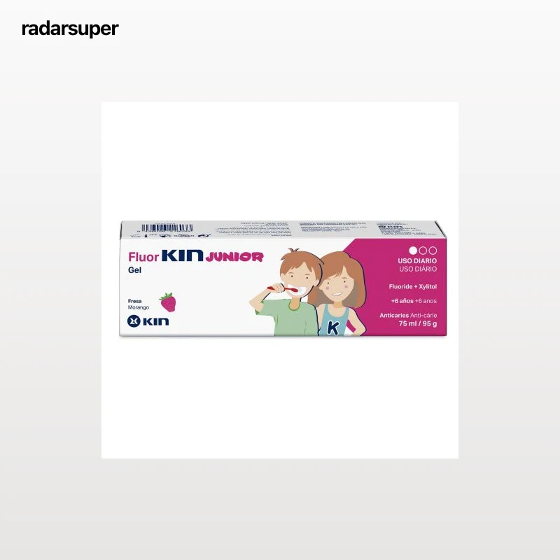 Gel dentífrico uso diario anticaries sabor fresa Junior Fluor Kin 75 ml.