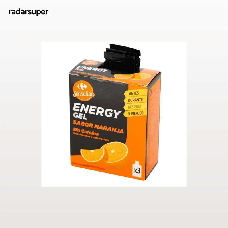 Gel energético con vitaminas y aminoácidos, sin cafeína  sabor limón Sensation Carrefour pack 3 ud.