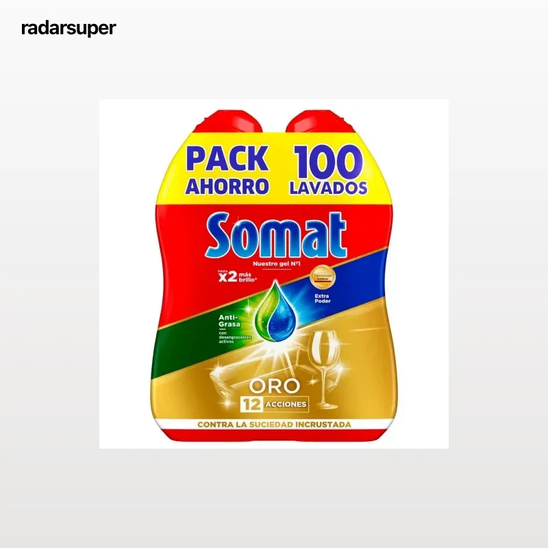 Gel para lavavajillas antigrasa Oro Somat pack de 2 unidades de 50 lavados.